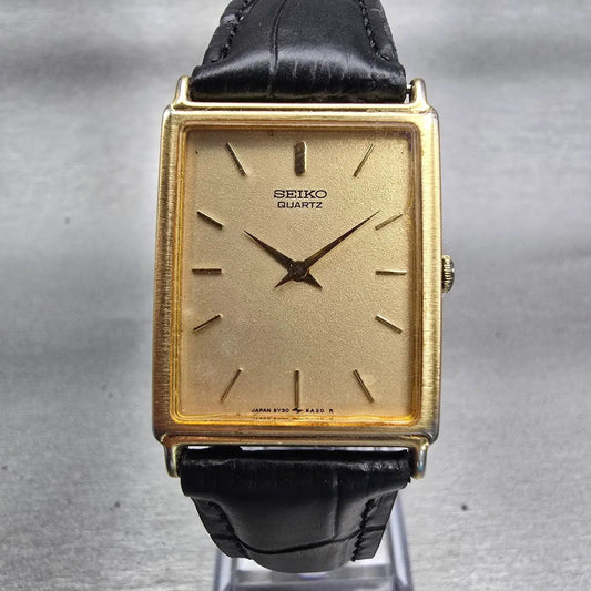 Seiko Watch Men 24mm Champagne Dial Gold Tone Rectangle 5Y30-5A09 New Battery0