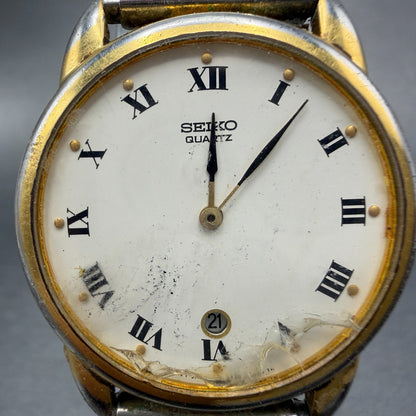 Seiko Watch Men 34mm White Dial Gold Tone Date Round 5Y39-8059 PARTS2