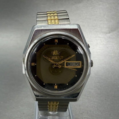 Orient Tri Star Watch Men 36mm Brown Dial Silver Tone Daydate Round Automat Runs0
