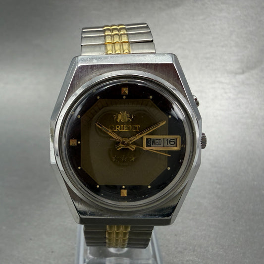Orient Tri Star Watch Men 36mm Brown Dial Silver Tone Daydate Round Automat Runs0