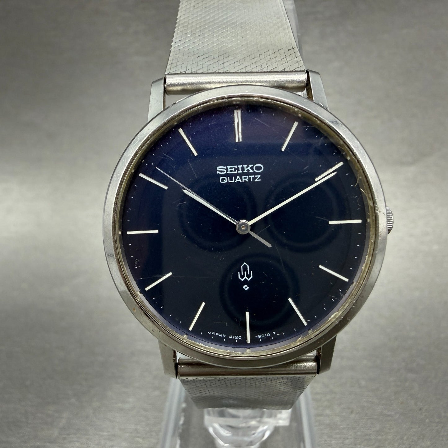 Seiko Watch Men 34mm Blue Dial Silver Tone Round 4120-9010 New Battery Vintage0