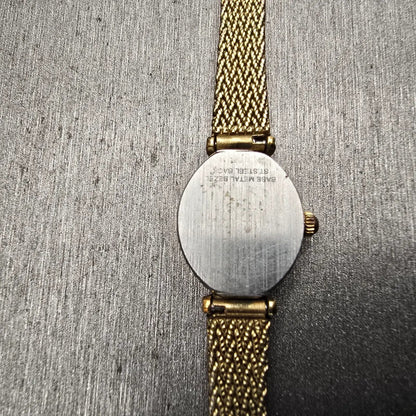 Bulova Watch Women 15mm Gold Dial Gold Tone Oval New Battery Vintage10