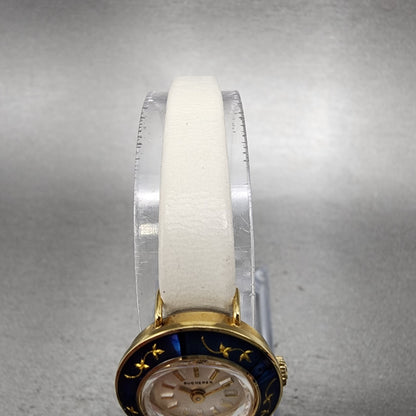 Bucherer Watch Women 19mm Silver Dial Gold Tone Manual Wind Runs Blue Bezel4