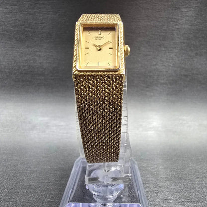 Seiko Watch Women 14mm Gold Dial Gold Tone Rectangle 1E20-5A59 New Battery5