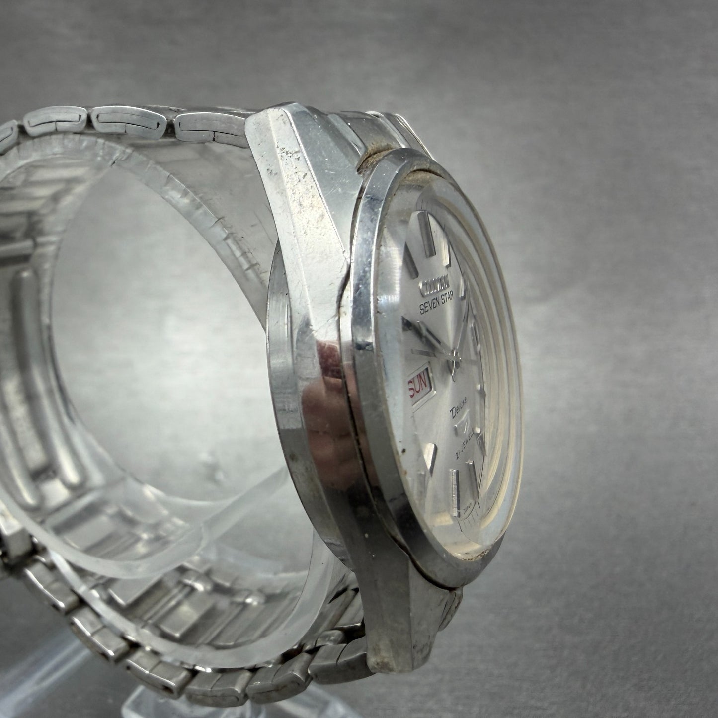 Citizen Seven Star Deluxe Watch Men 34mm Silver Dial Silver Tone Daydate Runs3