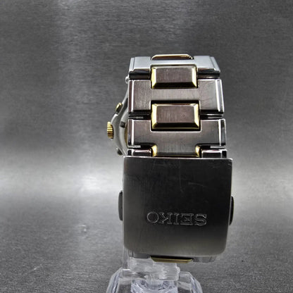 Seiko Premier Chronograph Watch Men 38mm White Dial Two Tone Date 7T62-0FF0 PART8
