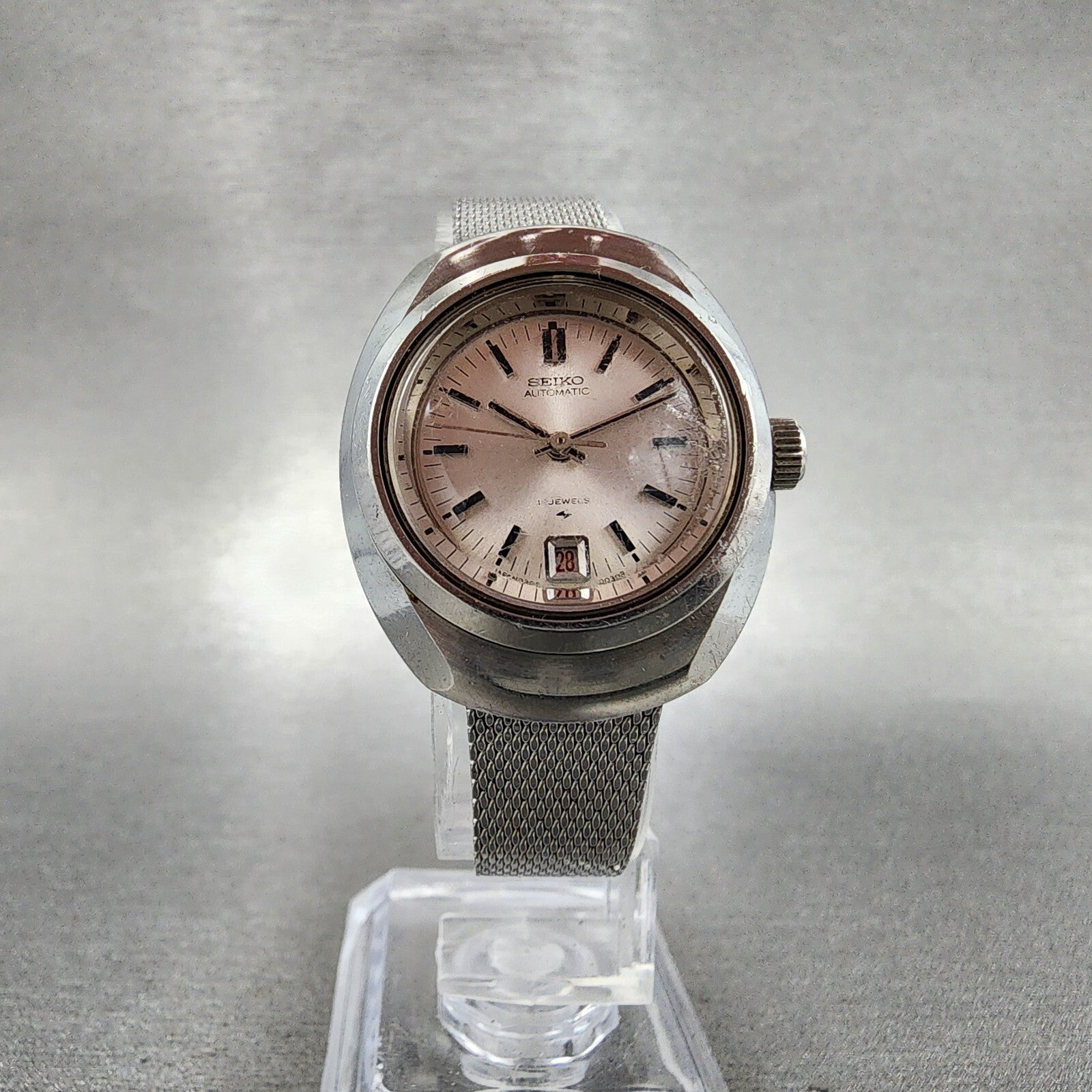 Seiko Automatic Watch Women 28mm Silver Dial Silver Tone Date 22050030 Runs5