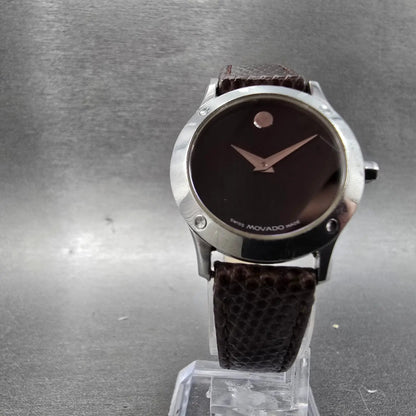 Movado Verso Watch Women 25mm Black Dial Silver Round Leather 84-G4-825 New Batt5