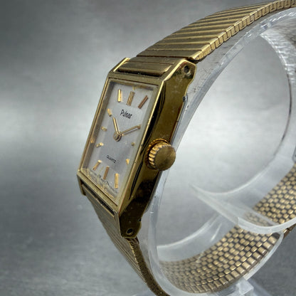 Seiko Pulsar Tank Watch Women 16mm Silver Dial Gold Tone V230-5720 New Battery2