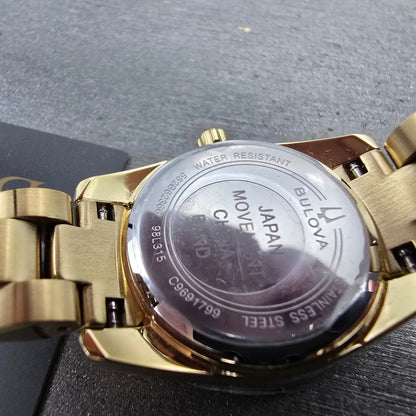 Bulova Watch Women 24mm MOP Dial Gold Tone Round Crystal Bezel 98L315 New batt10