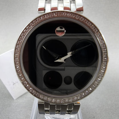Movado Esperanza Watch Women 28mm Black Dial Steel Diamond Bezel Round  06070521