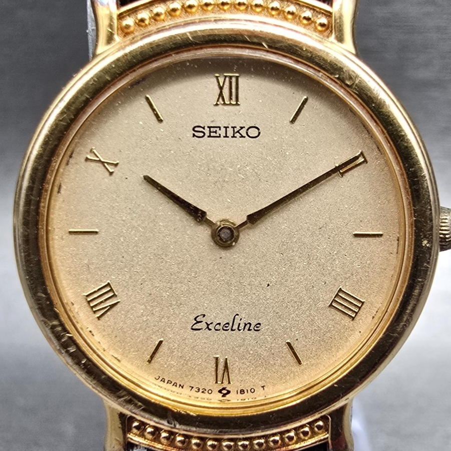 Seiko Exceline Watch Women 23mm Champagne Dial Gold Tone Round 7320-0370 New Bat1