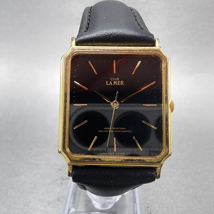 Citizen Club Lamer Tank Watch Men 25mm Black Dial Gold Tone Rectangle New Batt1