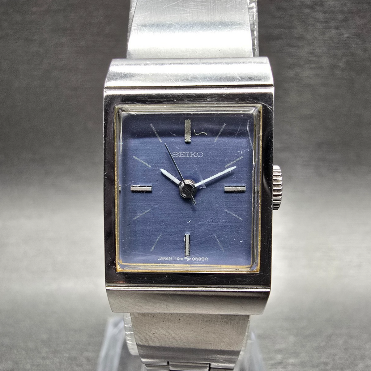 Seiko Watch Women 16mm Blue Dial Silver Tone Rectangle 1104-3409 Manual Wind0