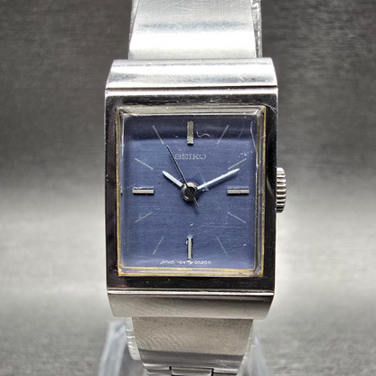 Seiko Watch Women 16mm Blue Dial Silver Tone Rectangle 1104-3409 Manual Wind0