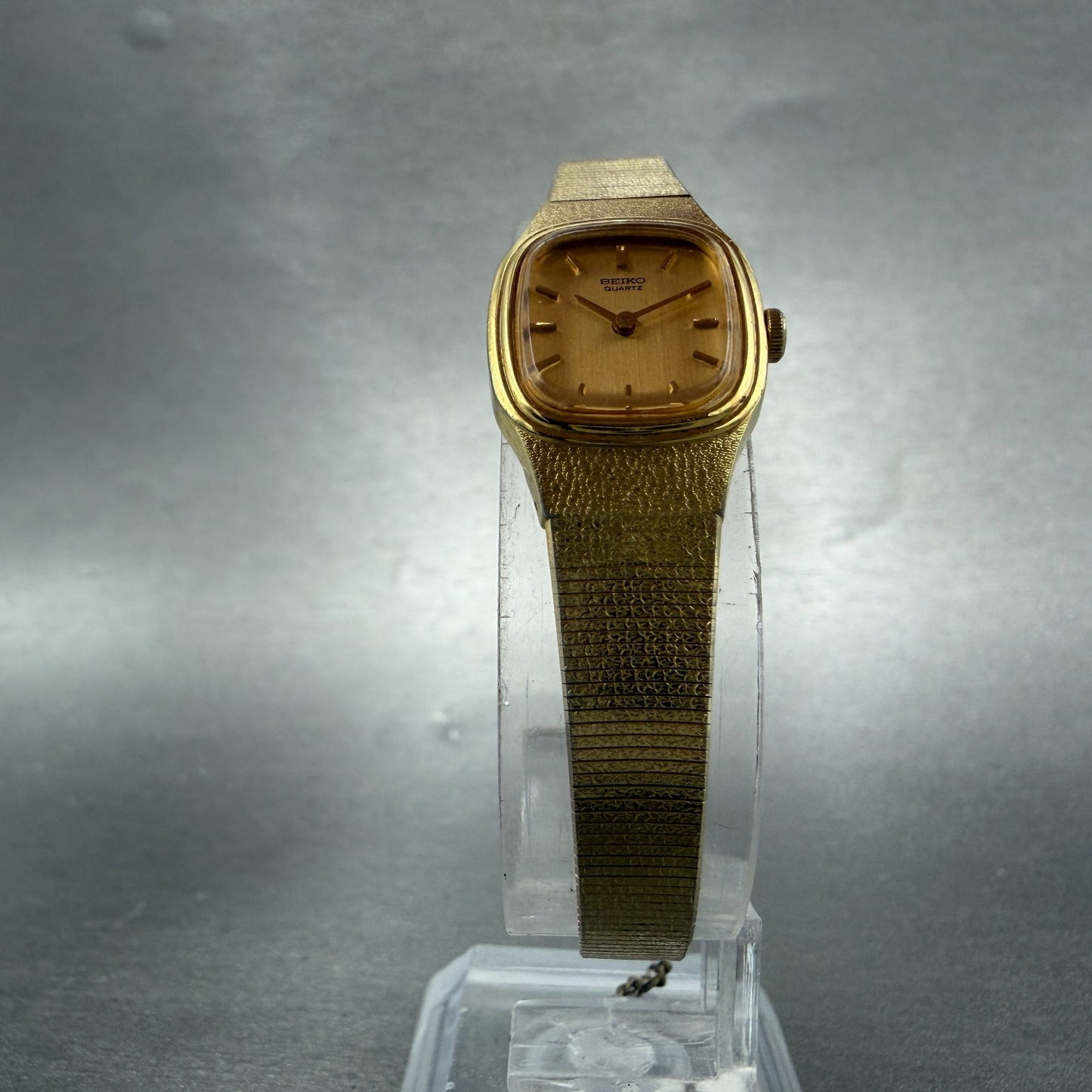 Seiko Watch Women 16mm Champagne Dial Gold Tone Square 2C20-5770 New Battery F45