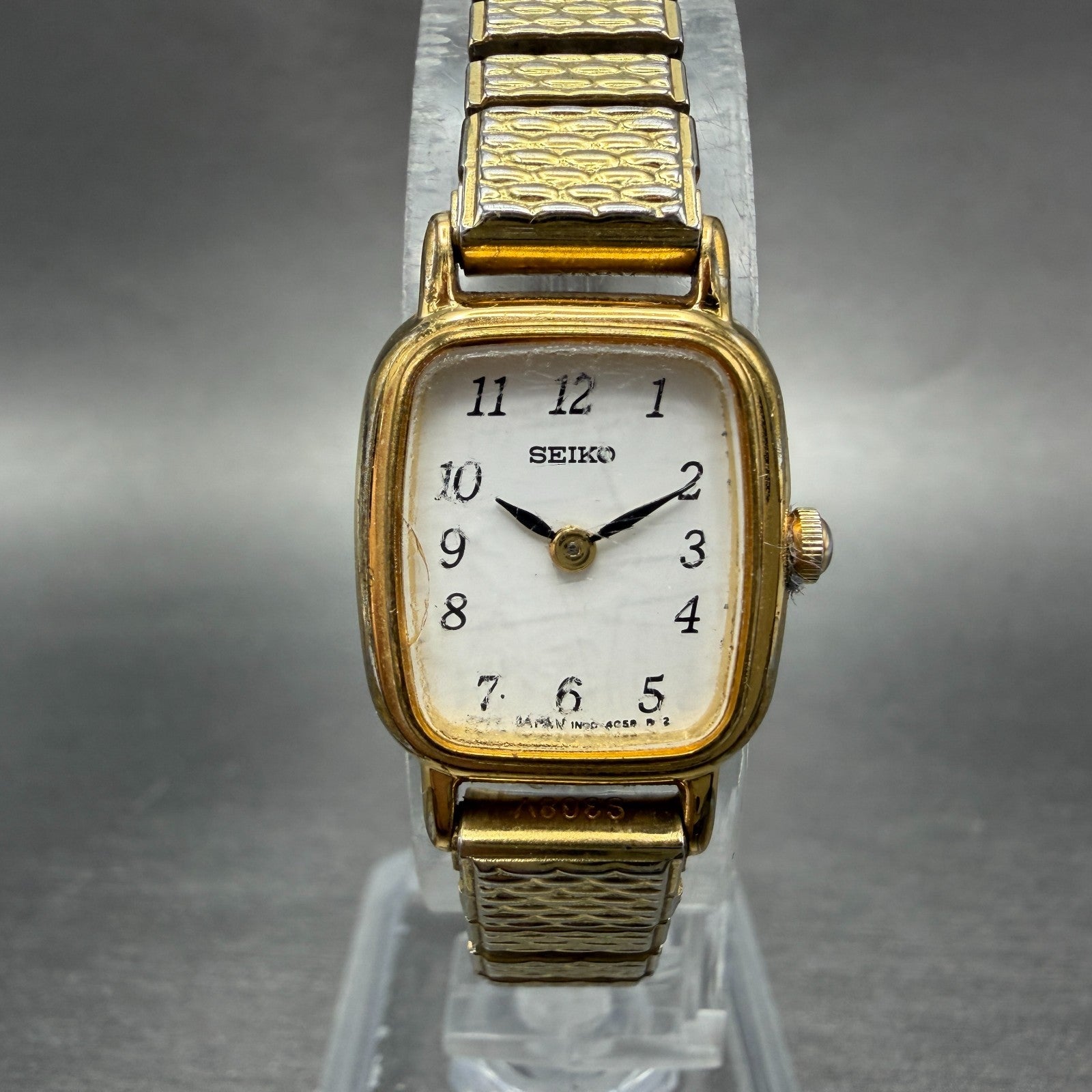 Seiko Watch Women 18mm White Dial Gold Tone Rectangle 1N00-5K29 New Battery 5190