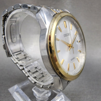 Seiko 100m Watch Men 39mm Silver Dial Two Tone Date Round 7n420fl0 PARTS4