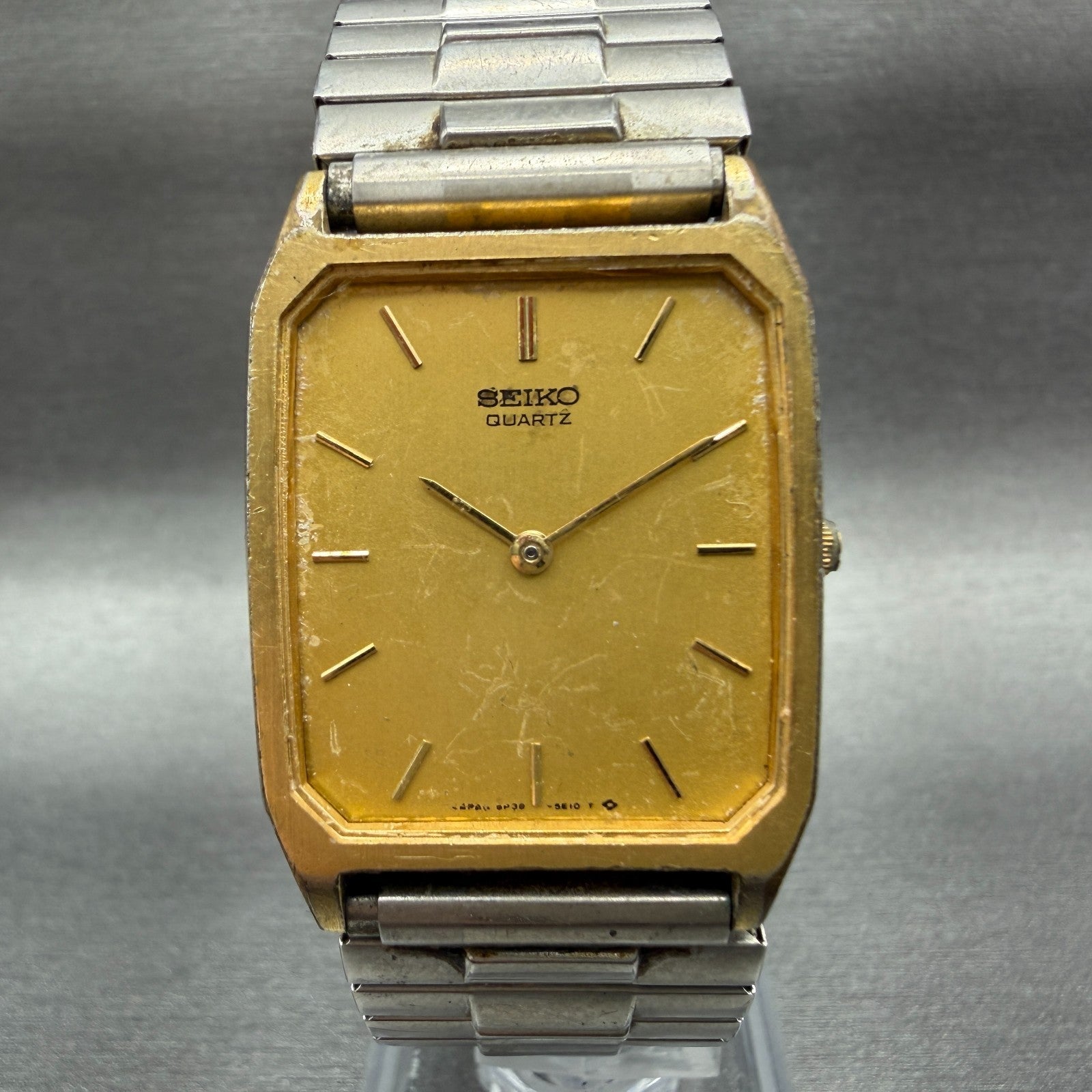 Seiko Tank Watch Men 26mm Gold Dial Gold Tone Octagon 5P30-5D39 VTG PARTS0