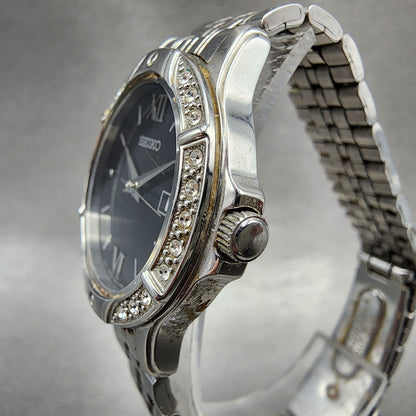 Seiko Watch Women 30mm Black Dial Silver Tone Date Round 6N2200B0 New Battery2