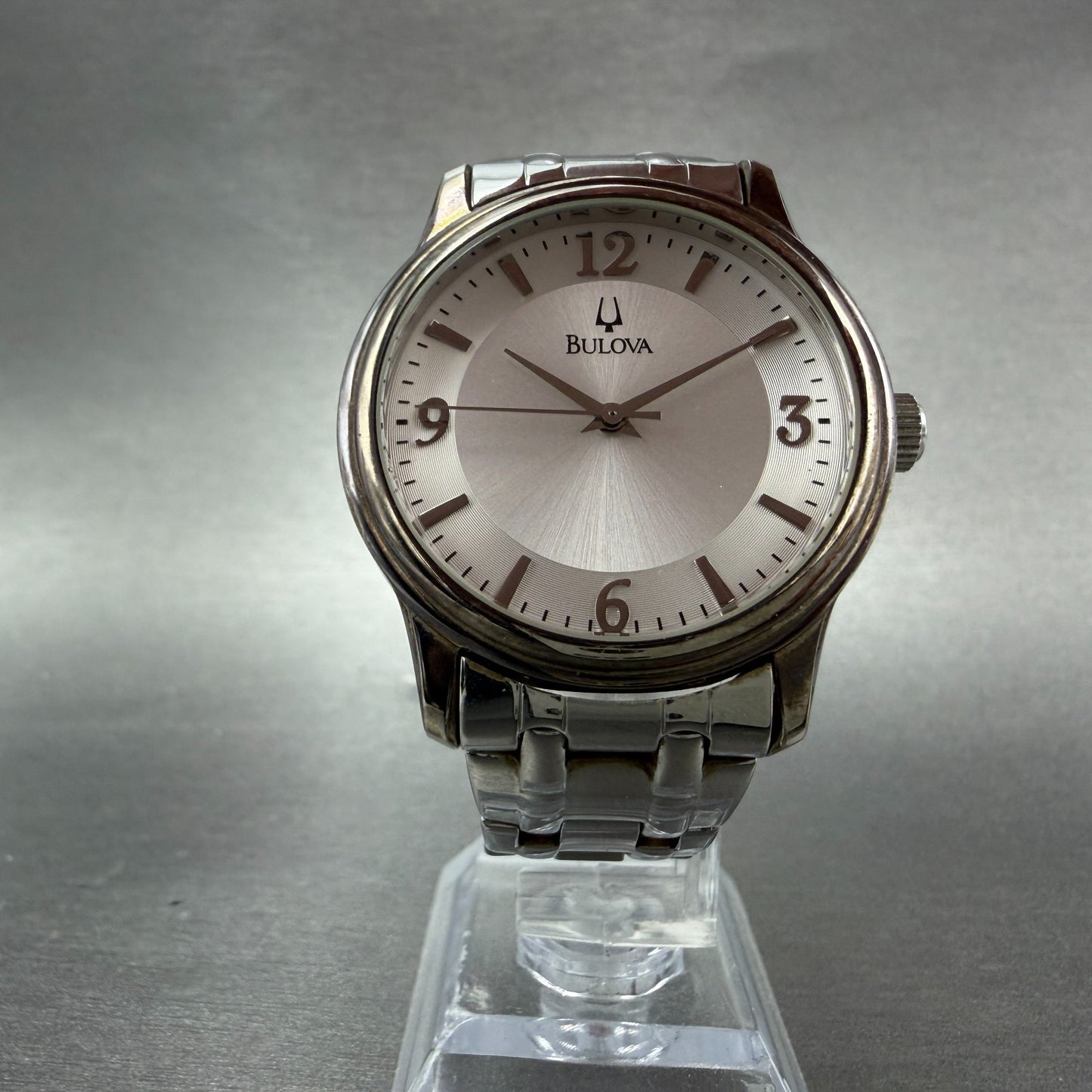 Bulova Watch Men 38mm Silver Dial Silver Tone Round 96A000 New Battery5