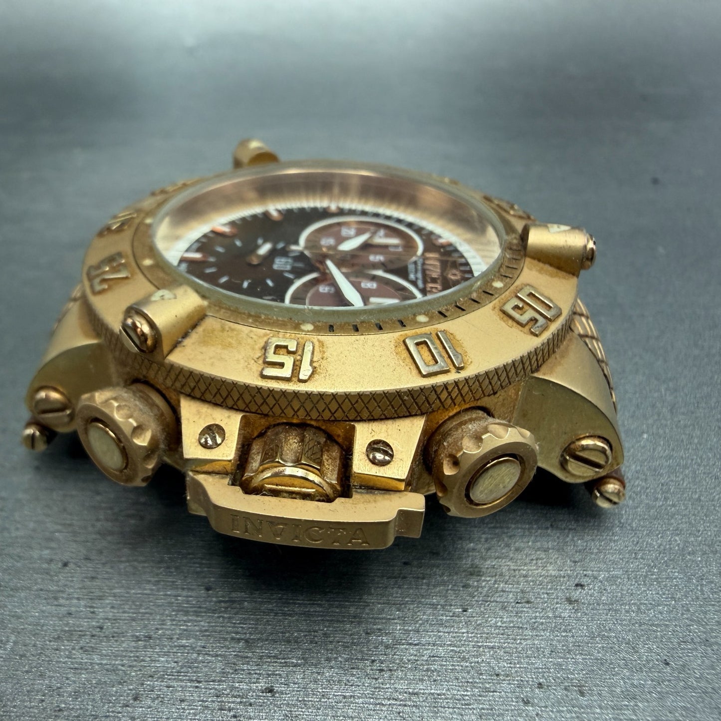 Invicta Sub Aqua Noma III Chrono Watch Men 50mm Brown Dial Rose Gold Date Newbat5