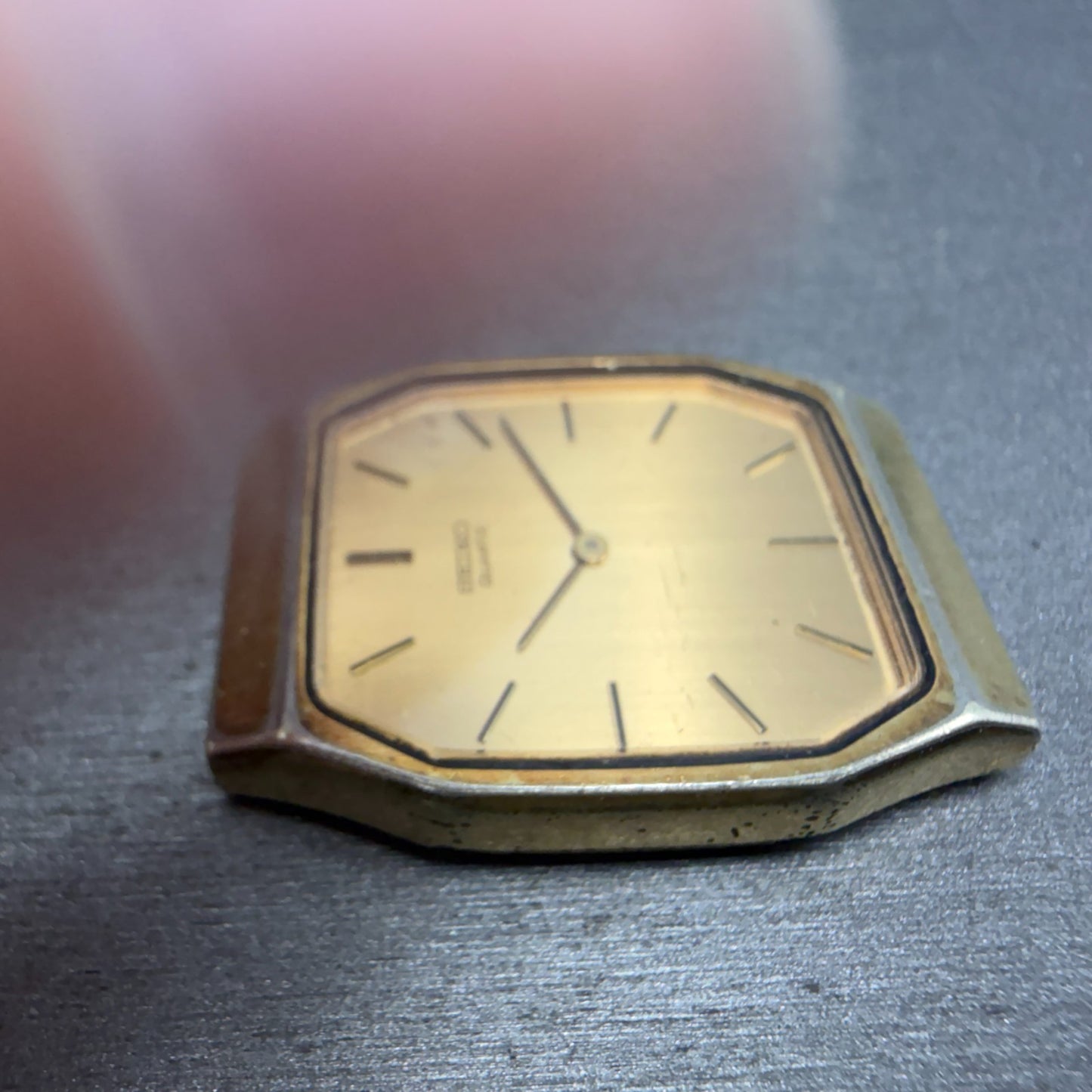Seiko Tank Watch Men 28mm Champagne Dial Gold Tone Rectangle 7430-5089 PARTS4