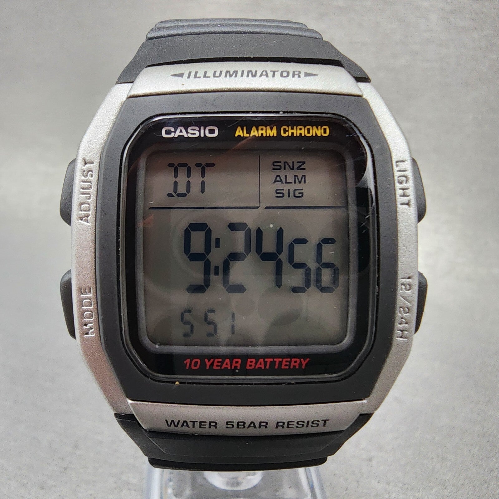 Casio W96H Watch Men 36mm Digital Silver Tone Alarm Chrono Rectangle New Batt1