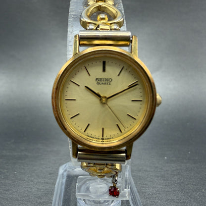 Seiko Watch Women 23mm Champagne Dial Gold Tone Round 7321-0100 New Batt Heart0