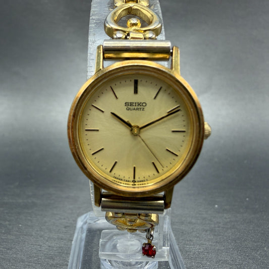 Seiko Watch Women 23mm Champagne Dial Gold Tone Round 7321-0100 New Batt Heart0