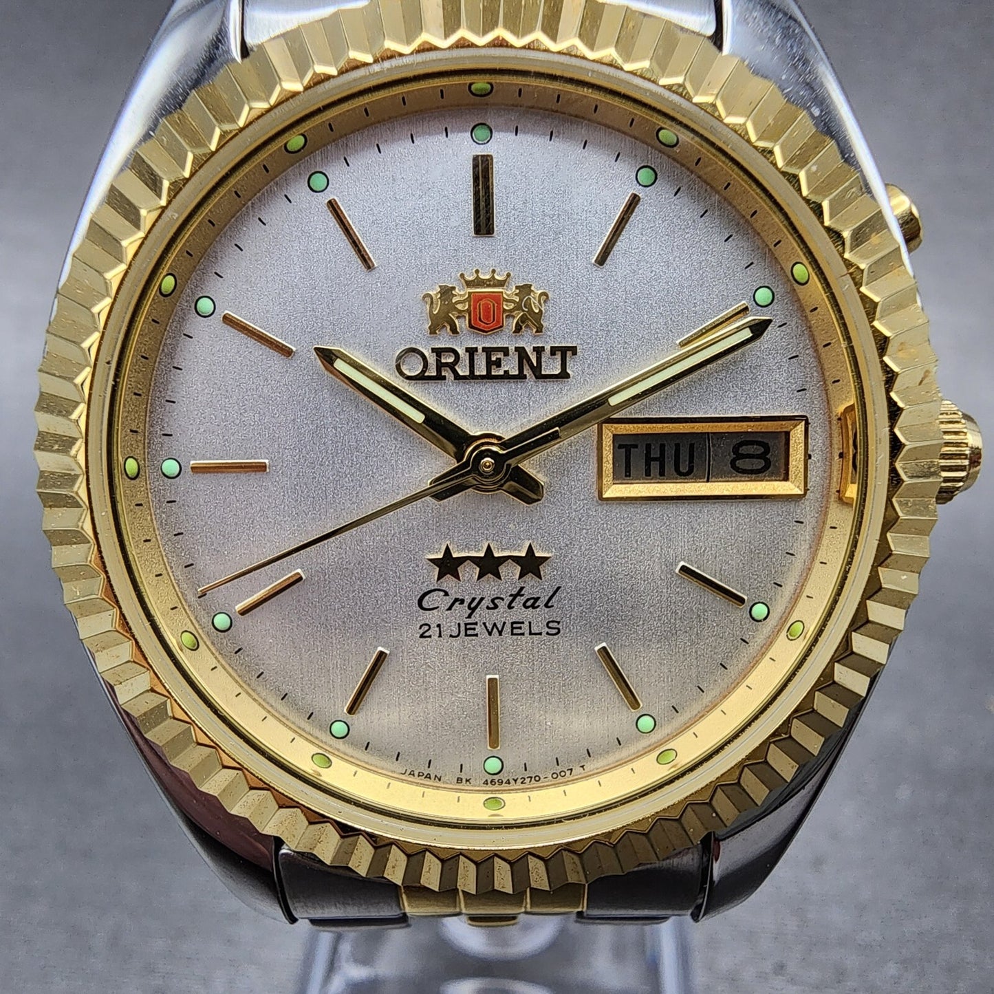 Orient President Watch Men 36mm Silver Dial Two Tone Daydate Automatic 469ed731
