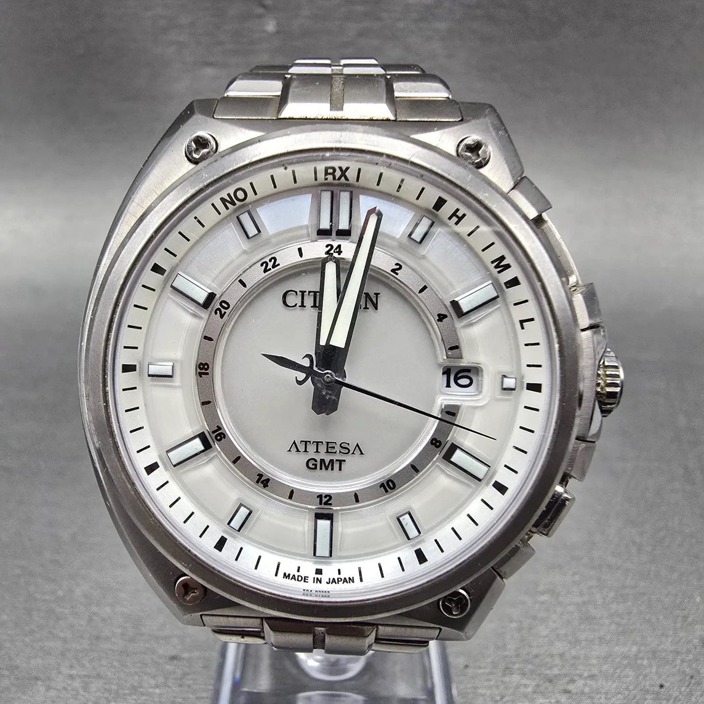 Citizen Eco-Drive Attesa GMT Watch Men 44mm White Dial Titanium Atomic Date READ0