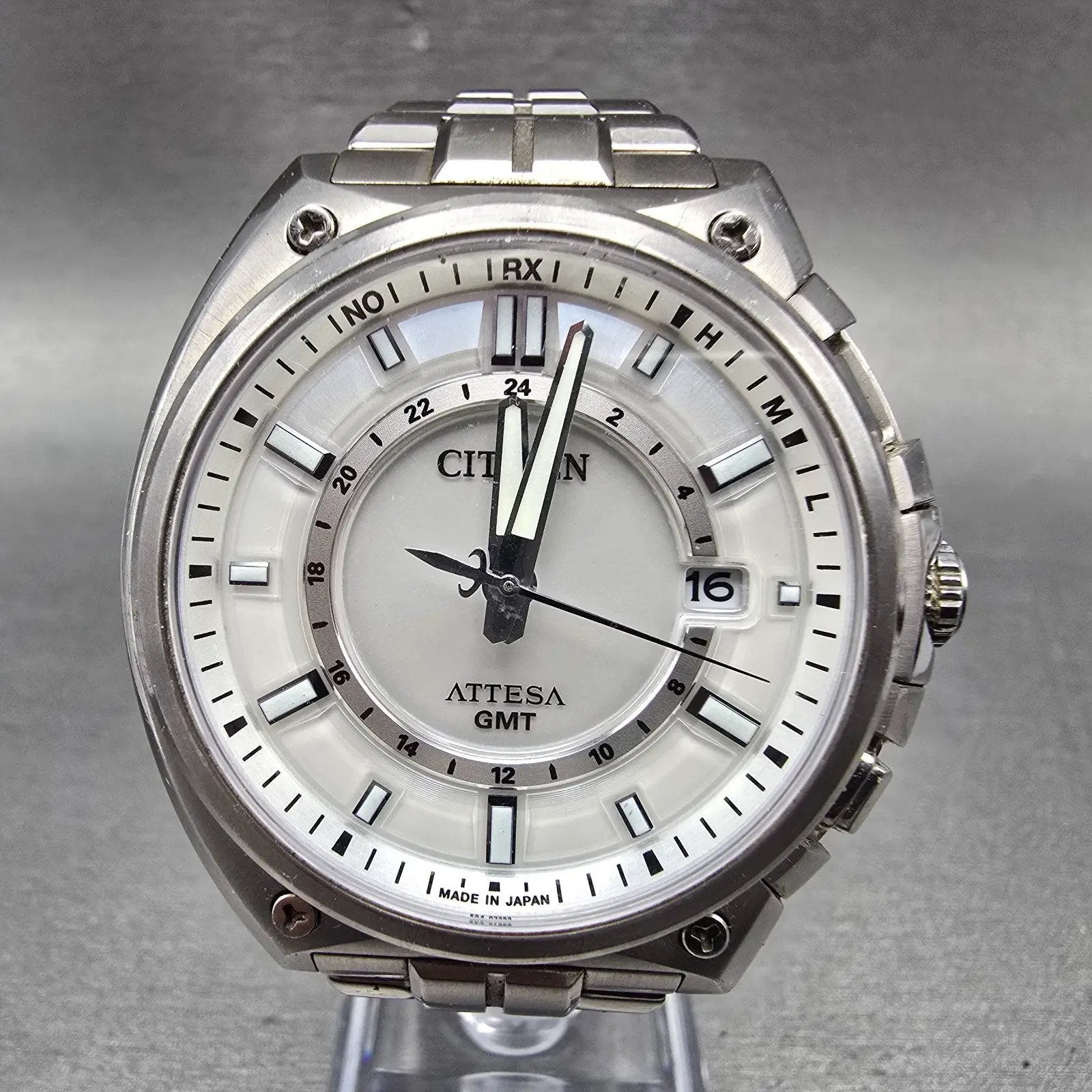 Citizen Eco-Drive Attesa GMT Watch Men 44mm White Dial Titanium Atomic Date READ0