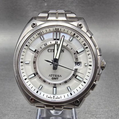 Citizen Eco-Drive Attesa GMT Watch Men 44mm White Dial Titanium Atomic Date READ0