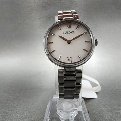 Bulova Watch Women 27mm MOP Dial Steel Round 96L229 New Battery