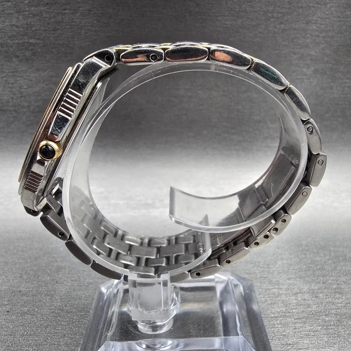 Seiko Watch Men 30mm Silver Dial Two Tone Date Rectangle 7N32-0CS0 New Battery6