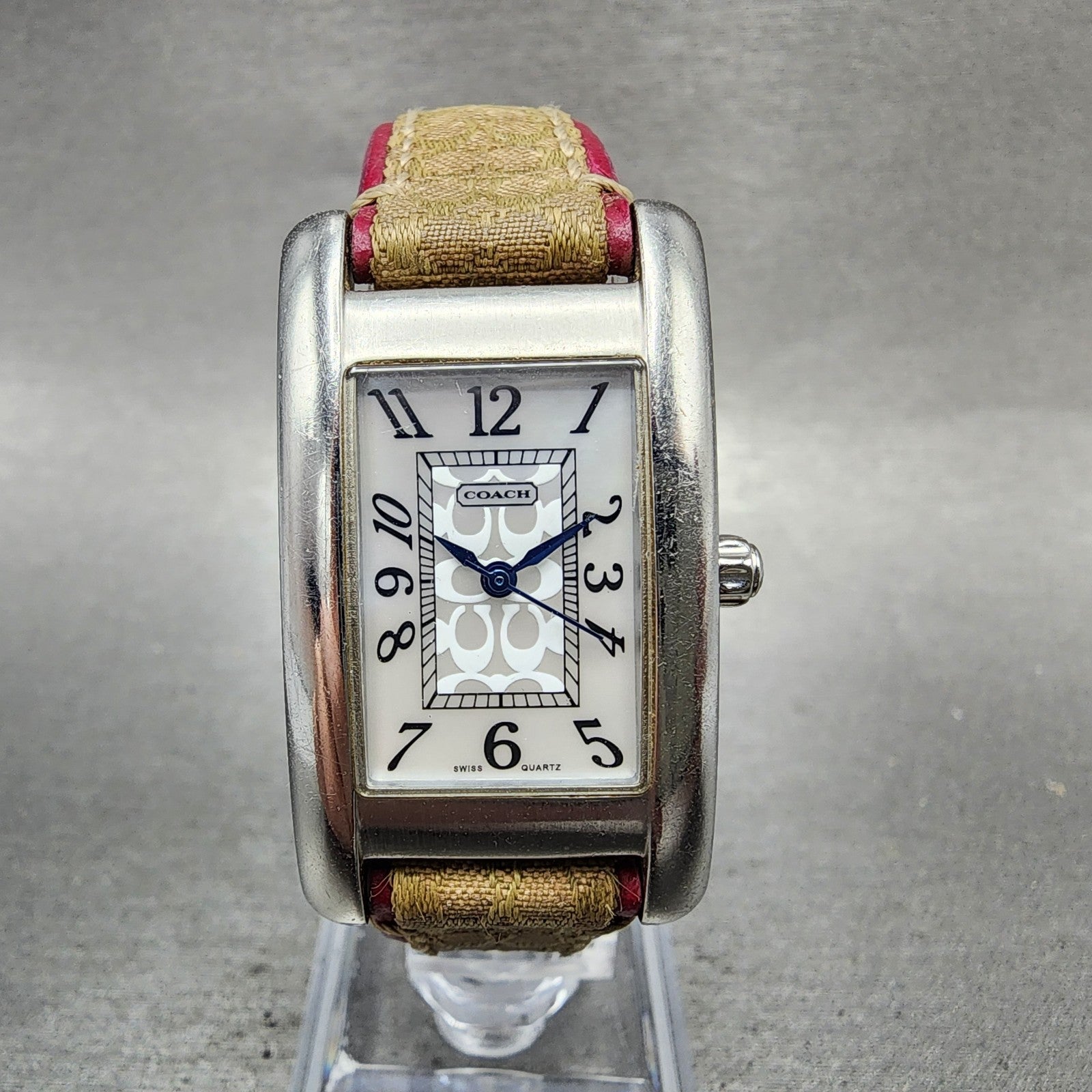Coach Lexington Tank Watch Women 23mm MOP Dial Silver Tone Rectangle New Battery0