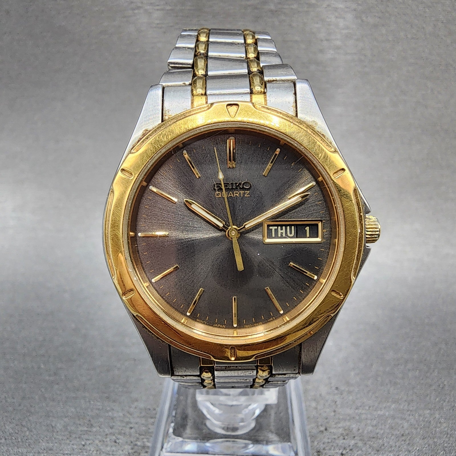 Seiko Watch Men 36mm Silver Dial Two Tone Daydate Round 7n438a09 PARTS0