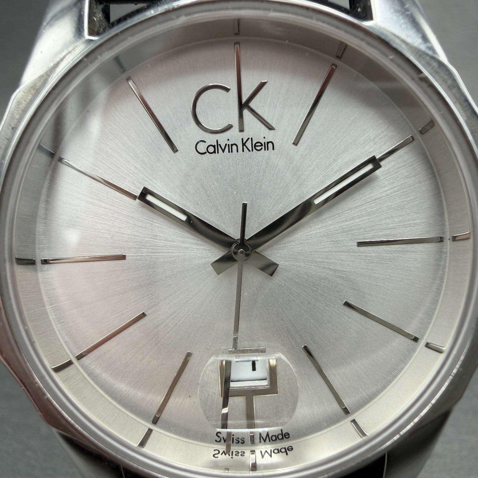 Calvin Klein Watch Men 42mm Silver Dial Steel Date Round K77411 New Battery1