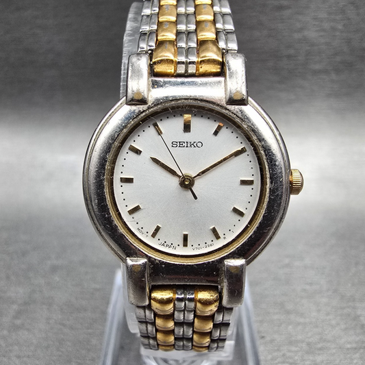 Seiko Watch Women 24mm Silver Dial Silver Tone Round V701-1791 New Battery JP0