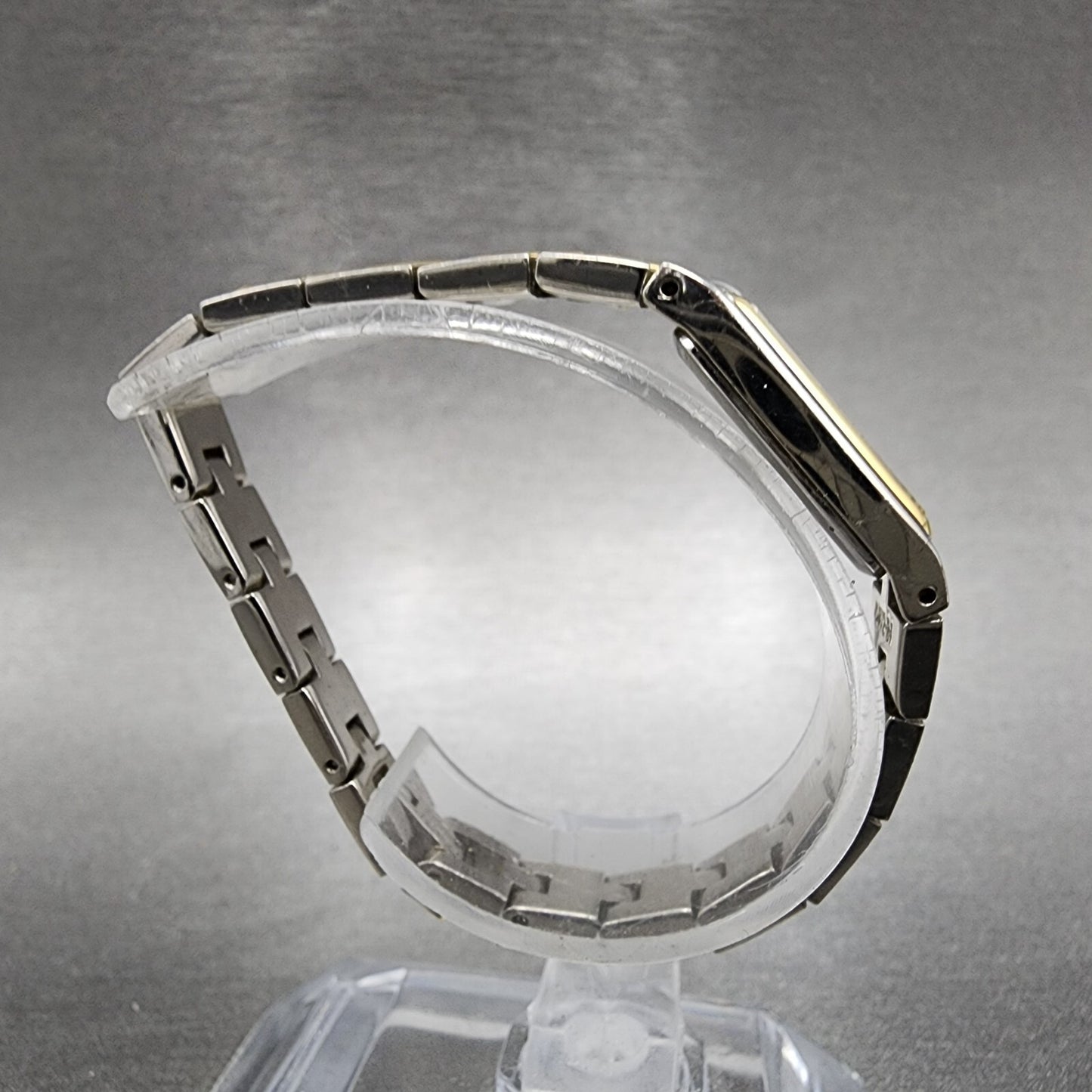 Seiko Watch Women 13mm White Dial Two Tone Rectangle 2E207479 New Battery C5678