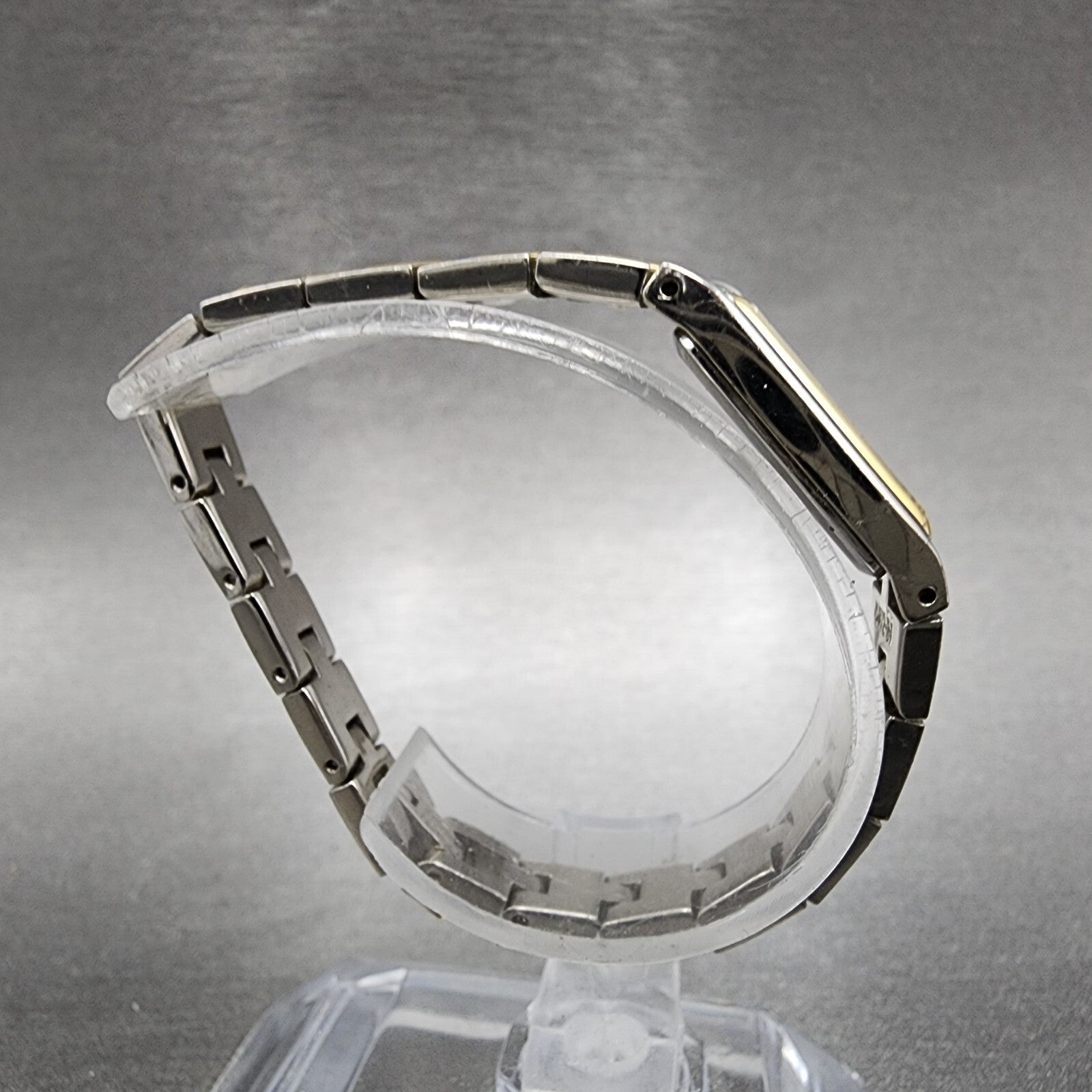 Seiko Watch Women 13mm White Dial Two Tone Rectangle 2E207479 New Battery C5678