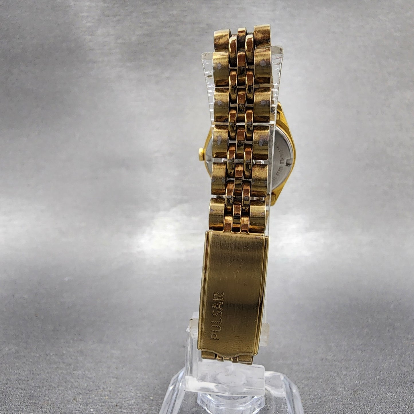 Pulsar Watch Women 24mm Green Dial Gold Tone Daydate Round V7830030 New Battery7