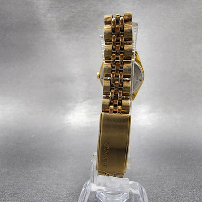Pulsar Watch Women 24mm Green Dial Gold Tone Daydate Round V7830030 New Battery7