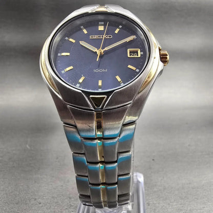 Seiko Watch Men 37mm Blue Dial Two Tone Date Round 7N42-0BC0 New Battery Vintage5