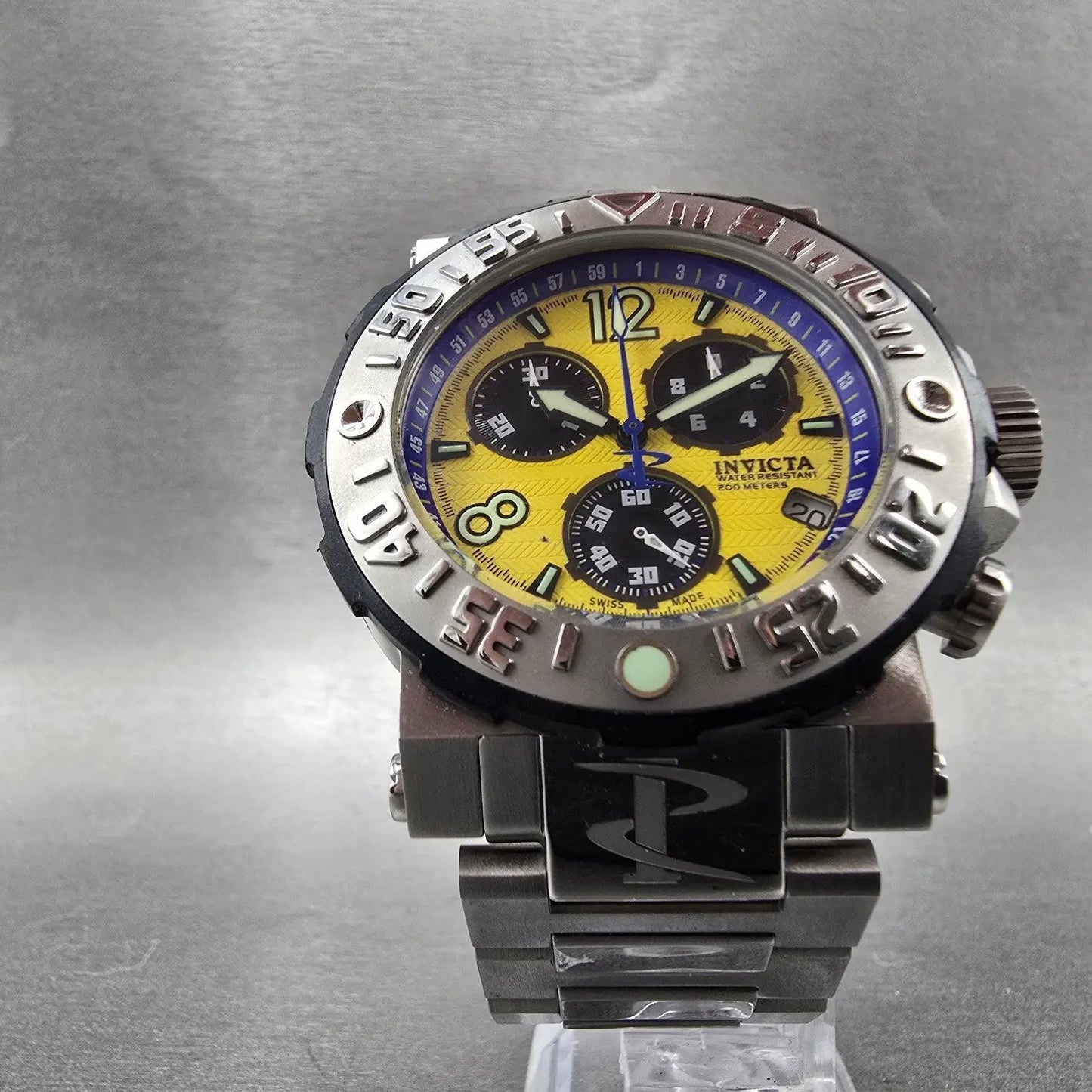 Invicta Reserve Chronograph Dive Watch Men 46mm Yellow Dial Steel New Battery9