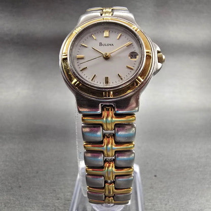 Bulova Watch Women 25mm White Dial Two Tone Date Round New Battery 98M36 Vintage5
