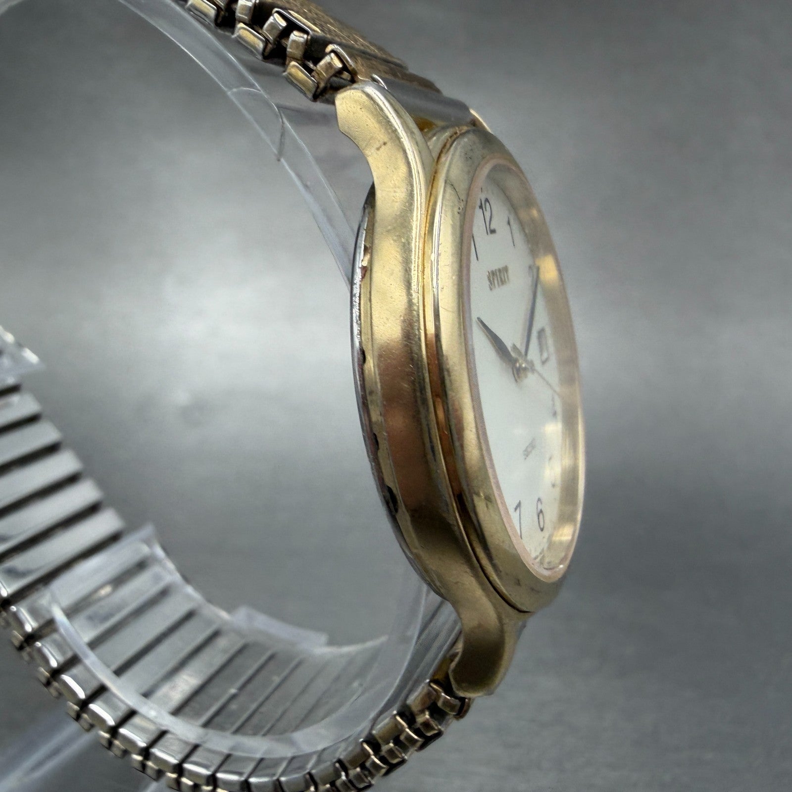 Seiko Spirit Watch Men 33mm White Dial Gold Tone Date Round 5E32-6A3A New Batt 43