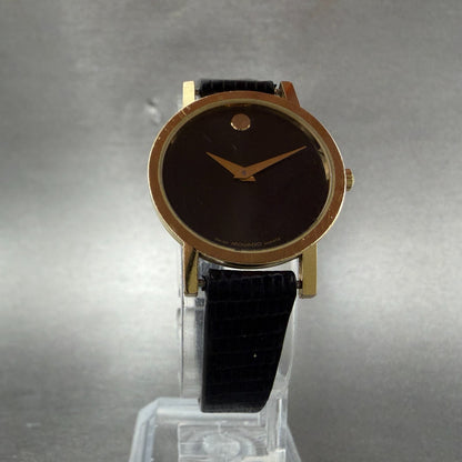 Movado Museum Watch Women 25mm Black Dial Gold Tone Round 87.A1.832 New BatteryK5