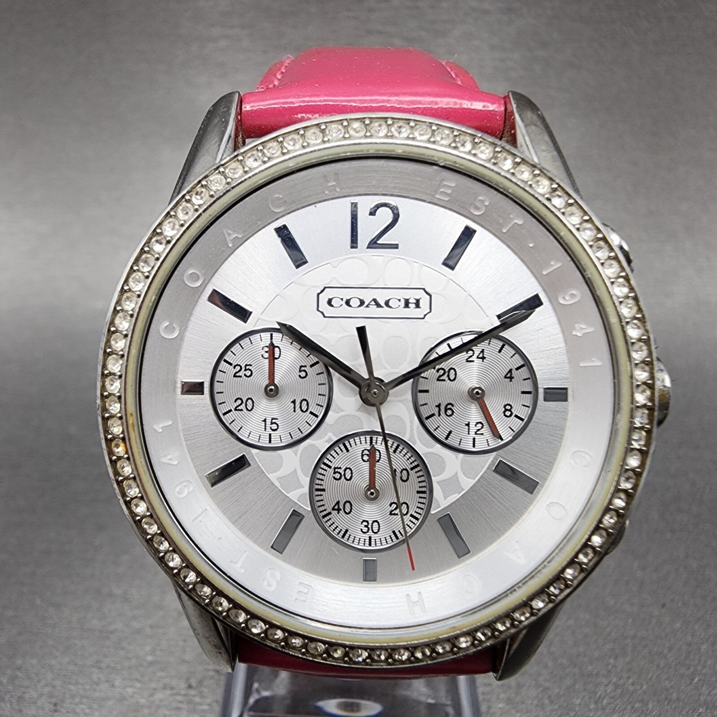 Coach Chronograph Watch Women 38mm Silver Dial Steel CA.63.3.14.0655 New Battery0